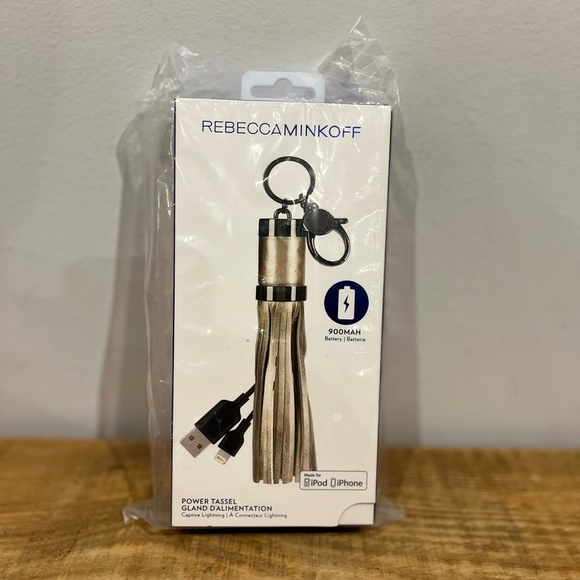 Rebecca Minkoff power tassel gold bag charm iphone charger NWT SEALED - Picture 2 of 4